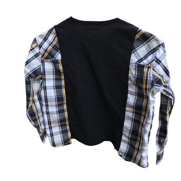 Upcycled Girl’s Cotton Plaid Tee: Oversized Paris Graphic T-Shirt, Child's 8-12 - Picture 2 of 7